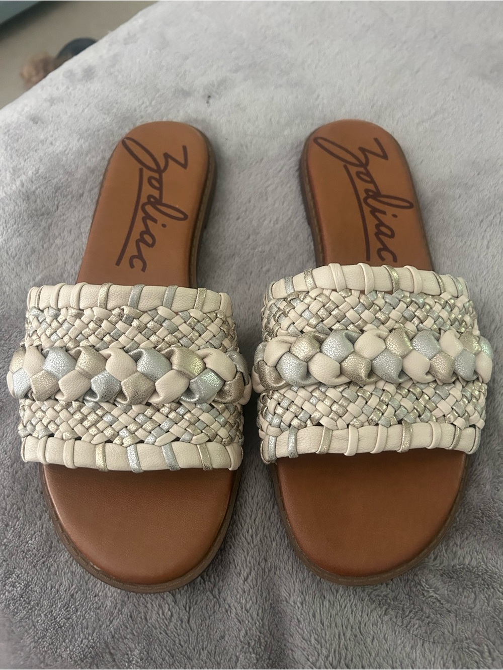 Zodiac Cream Braided Leather Slide Mules